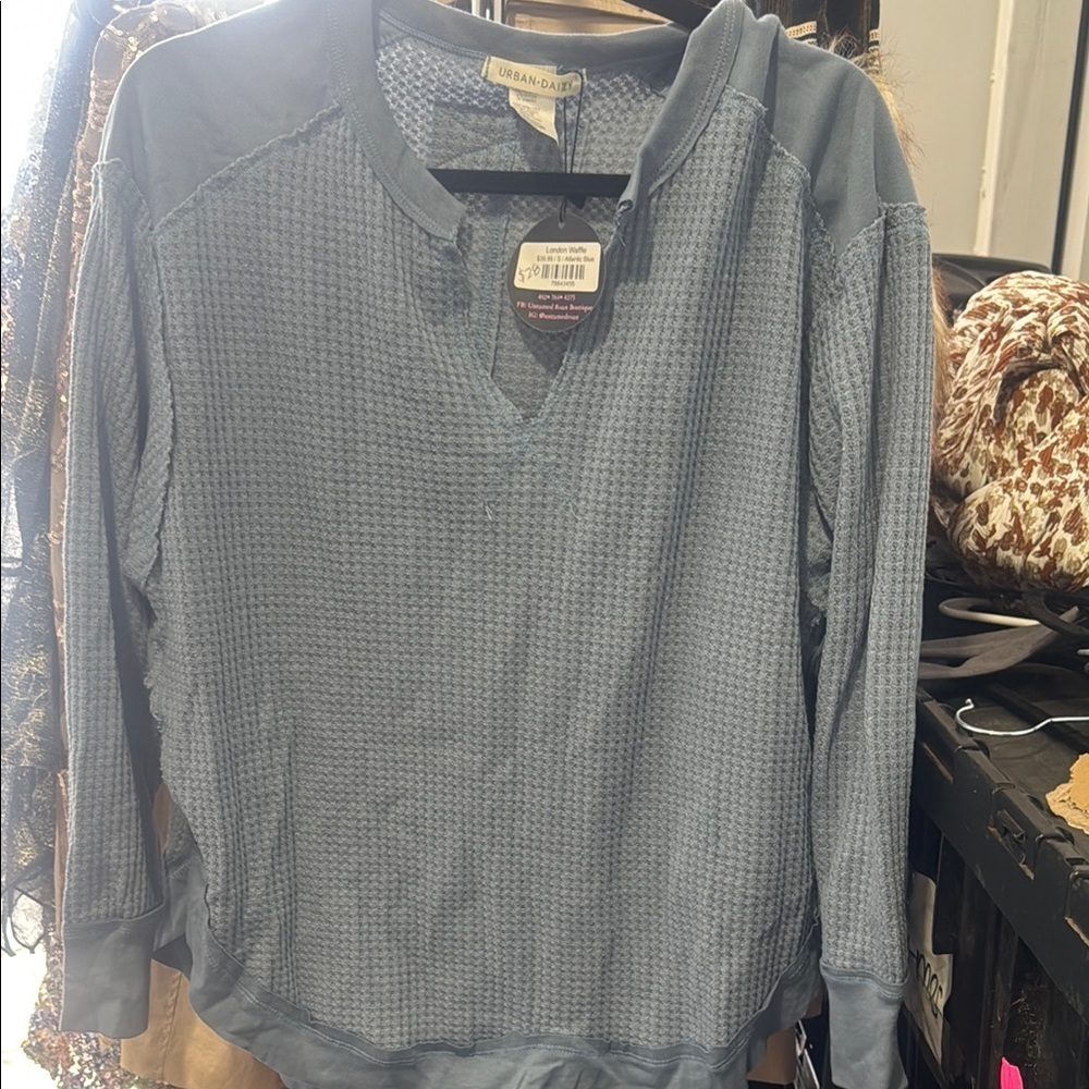 Dear John Blue Textured Long Sleeve Top